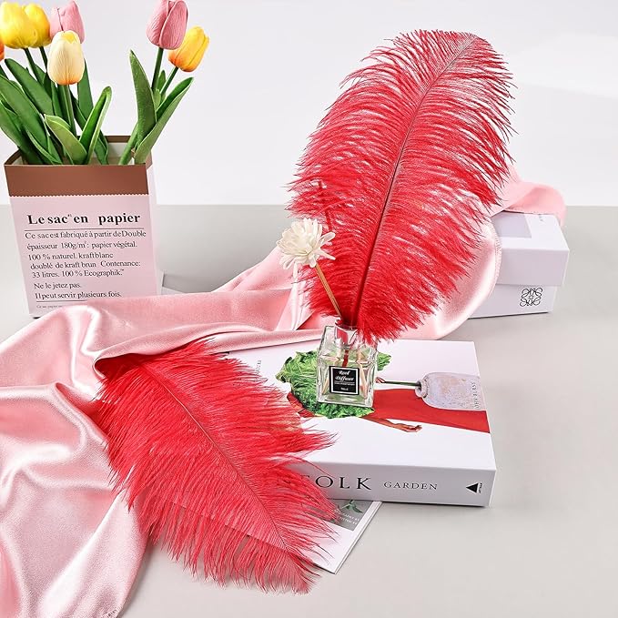 THARAHT 24pcs Red Ostrich Feathers Natural Bulk 8-10Inch 20cm-25cm - Image 6