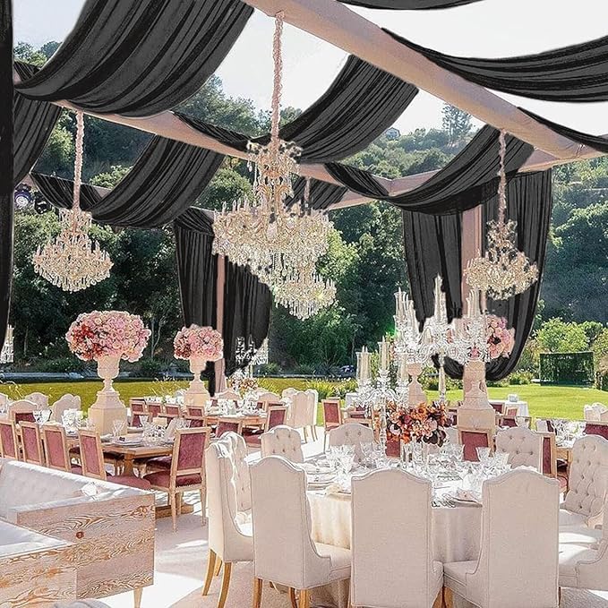 MODFUNS Black Ceiling Drapes for Weddings 2 Panels 5x20 FT Chiffon Wedding Arch by MODFUNS
