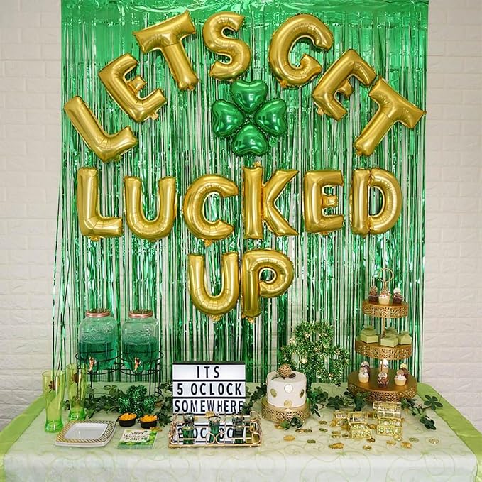 5 Pack Green Fringe Backdrop 3.2ft x 8.2ft Foil Curtain Tinsel Fringe Curtains - Image 5