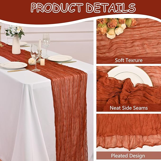 12 Pack Terracotta Cheesecloth Table Runner 20 x 120 inch Gauze 10FT Semi Sheer - Image 3