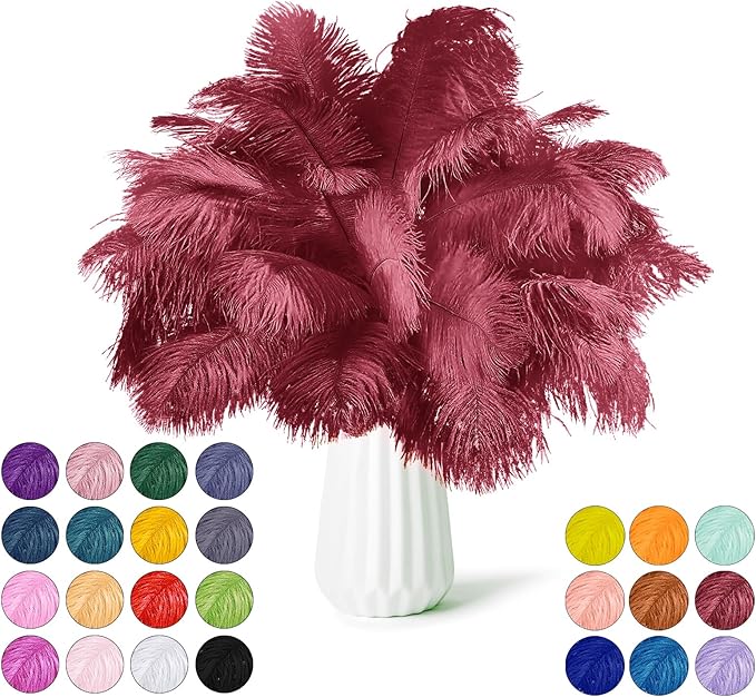 NEWONG 30pcs Wine red Ostrich Feathers Natural Bulk 8-10in（20-25cm） Vase Craft by NEWONG