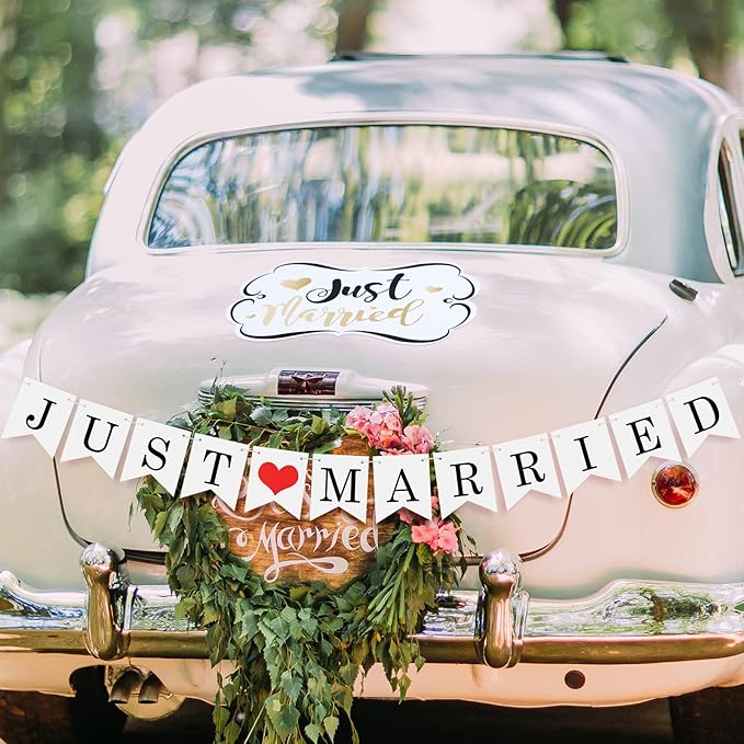 Tallew 4 Sets Just Married Car Decorations Ornate Magnets 12 x 7.5, Wedding Day - Image 3