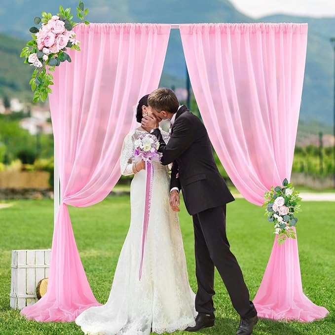 PARTISKY 10x7ft Pink Chiffon Backdrop Curtains, Wrinkle-Free Sheer Fabric Photo - Image 6