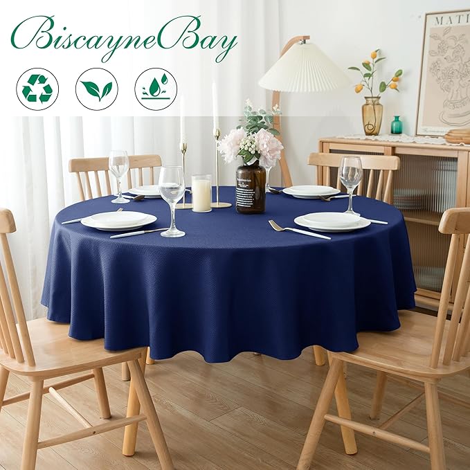 Biscaynebay Textured Fabric Round Tablecloths 60" - Image 2