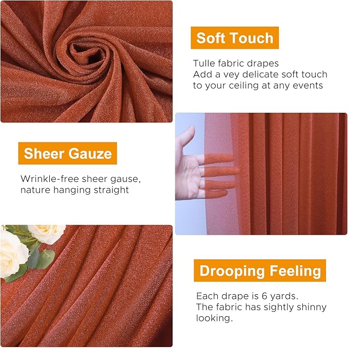 Wedding Arch Draping Fabric 1 Panel 28.7" x 20FT Terracotta Sheer Chiffon - Image 3