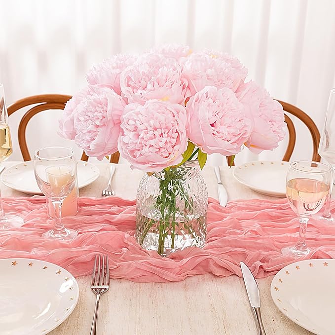 U'Artlines 20 Heads Artificial Peony Silk Flower Leaf Home Office Wedding Party - Image 9