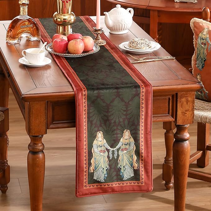 patdrea Designer Mysterious Oil Painting Figures Velvet Table Runner, Decoration - Image 2
