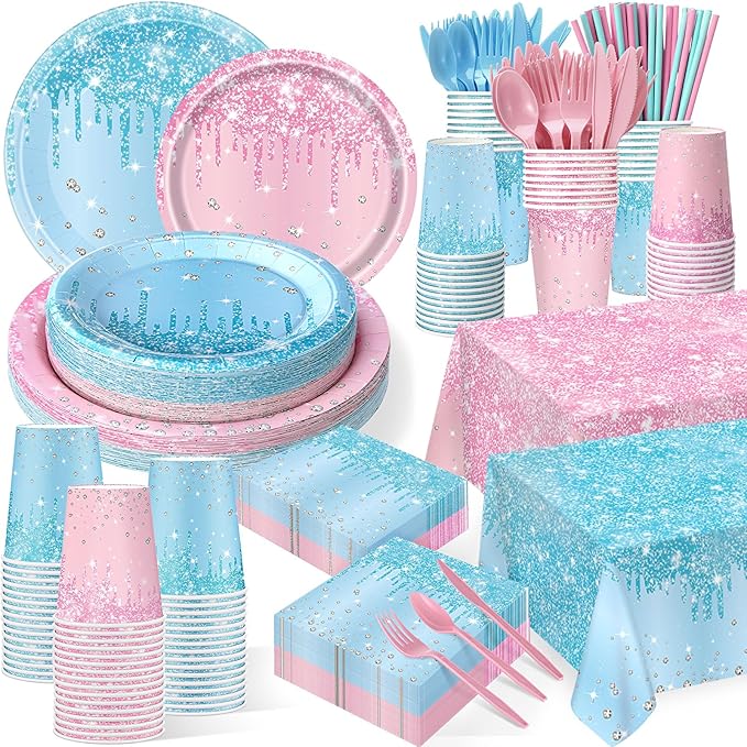 452 Pcs Gender Reveal Party Supplies Boy or Girl Party Decoration, Glitter Pink by Potchen