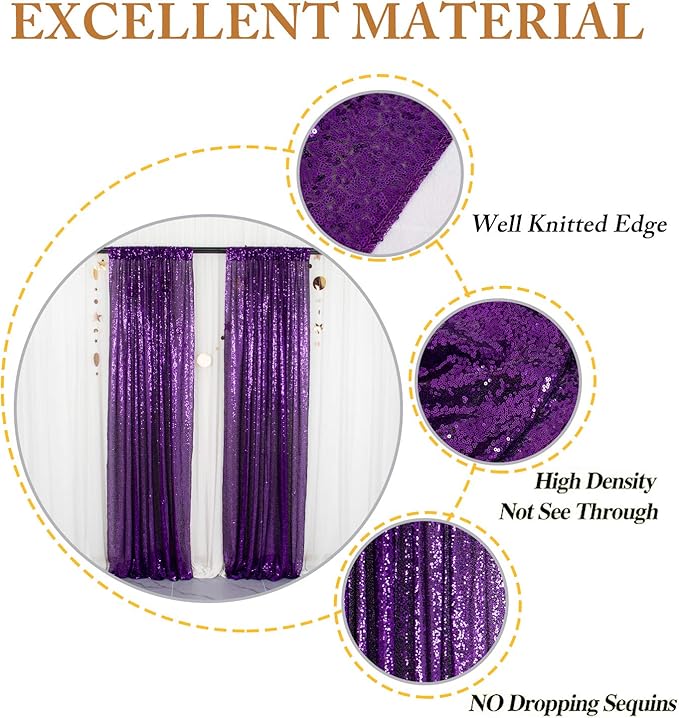 ShinyBeauty 4 Panels Purple Sequin Curtains | 2Ft x 8Ft Sparkle Photo Backdrop - Image 5