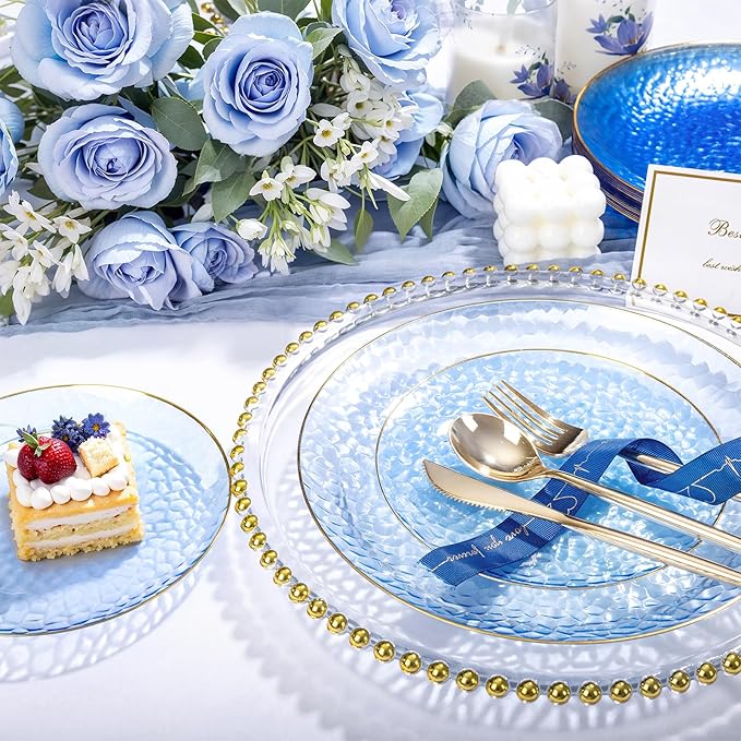 Rubtlamp 100 Pcs Blue And Gold Plastic Plates - Image 3