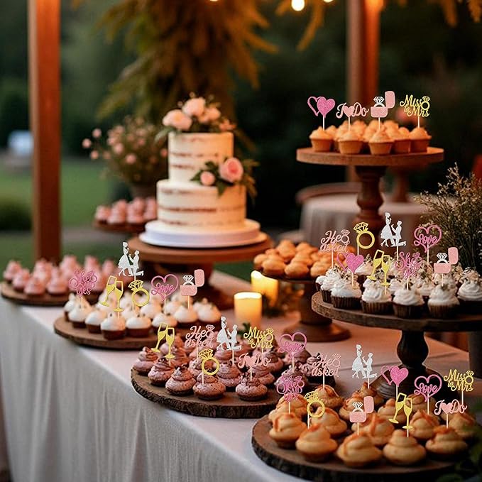 30 PCS He Asked She Said Yes Cupcake Toppers Glitter Miss to Mrs I Do Love - Image 6