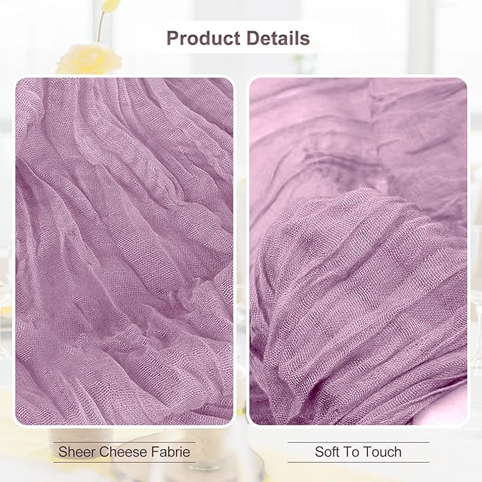 6 Pack Lilac Cheesecloth Table Runner 35x120 Inch 10Ft Rustic Gauze Cheese - Image 3