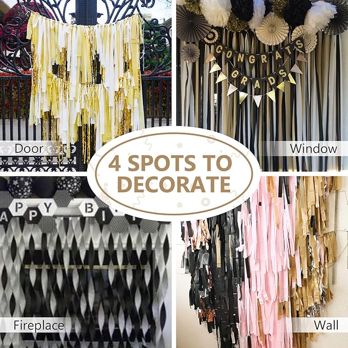 PartyWoo Crepe Paper Streamers 4 Rolls 328ft, Pack of Black and Gold Crepe Paper - Image 5