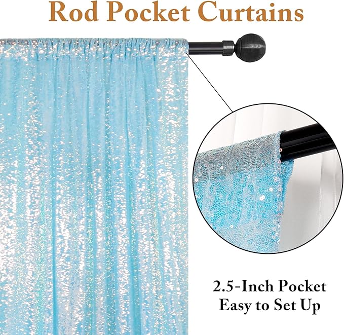 ShinyBeauty Iridescent Aqua Sequin Backdrop Curtain 5FTx10FT 2 Panels Photo - Image 3