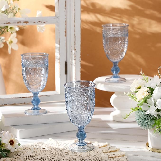 36 Pack Plastic Goblets 10oz Upgrade Vintage Water Goblet Plastic Wine Glasses - Image 4