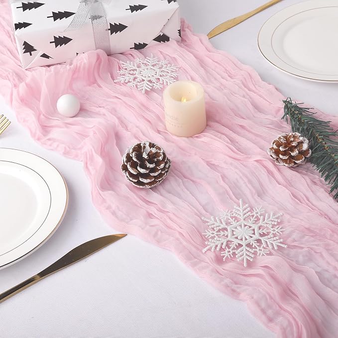 3 Pack Light Pink Cheesecloth Table Runner Gauze Table Runner Rustic Sheer - Image 8