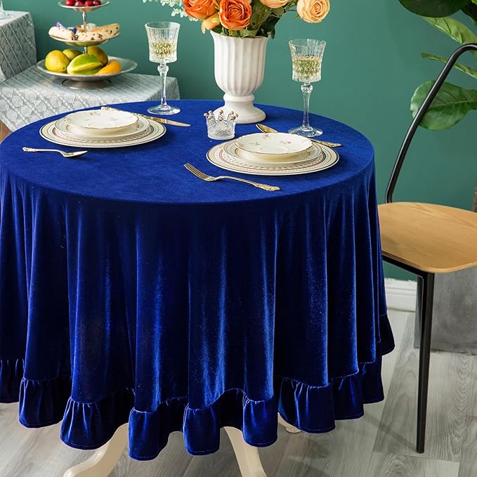 Velvet Tablecloth Luxurious Solid Round Table Cloth, Oblong Retro Farmhouse - Image 2