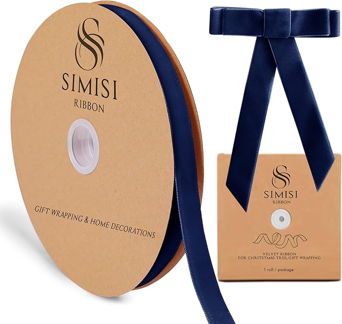 Navy Blue Velvet Ribbon 5/8'' 25 Yards by SIMISIRIBBON