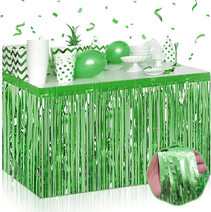 3 Pack 29 x108 Inch Light Green Foil Fringe Table Skirts Metallic Banner by Mebiornt