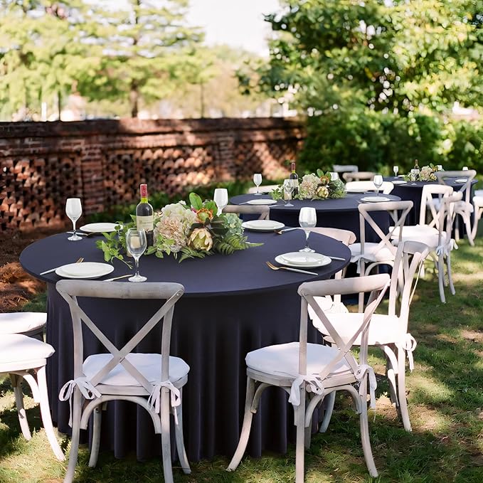 6 Pack Navy Blue Round Spandex Tablecloth 60 Inch, Wrinkle Free Stretch 120 - Image 3