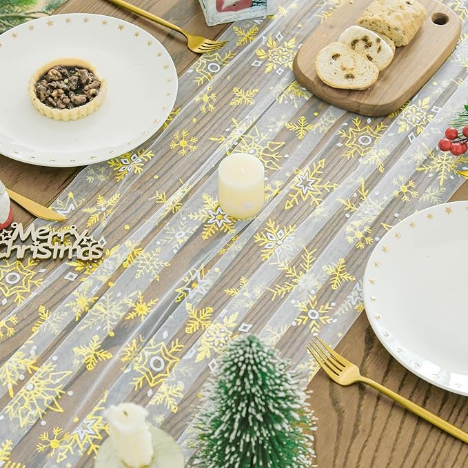 Artoid Mode Gold Snowflakes Christmas Gauze Table Runner 120 Inch 10FT - Image 4