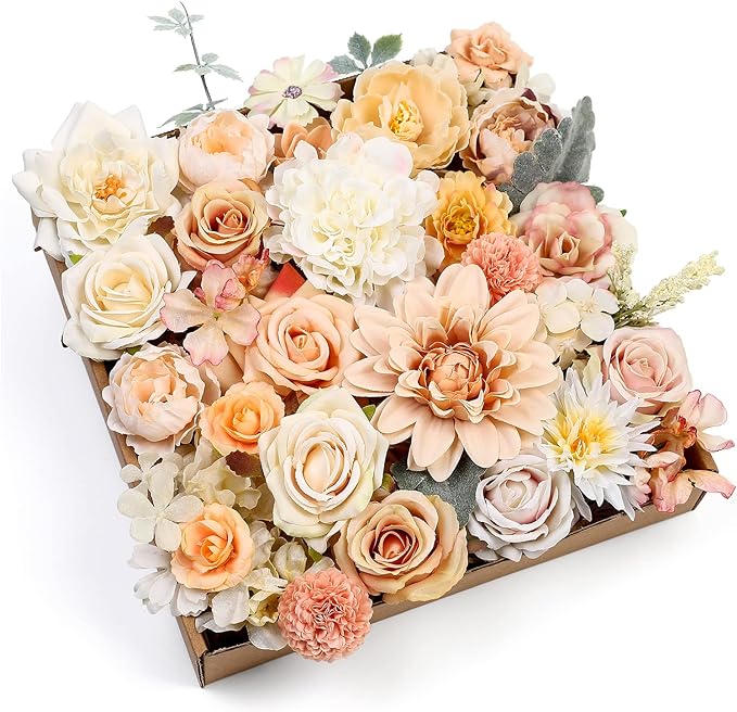 Serra Flora Artificial Flowers Rose 32pcs Silk Mix Peony Daisy Hydrangea Fake by SerraFlora