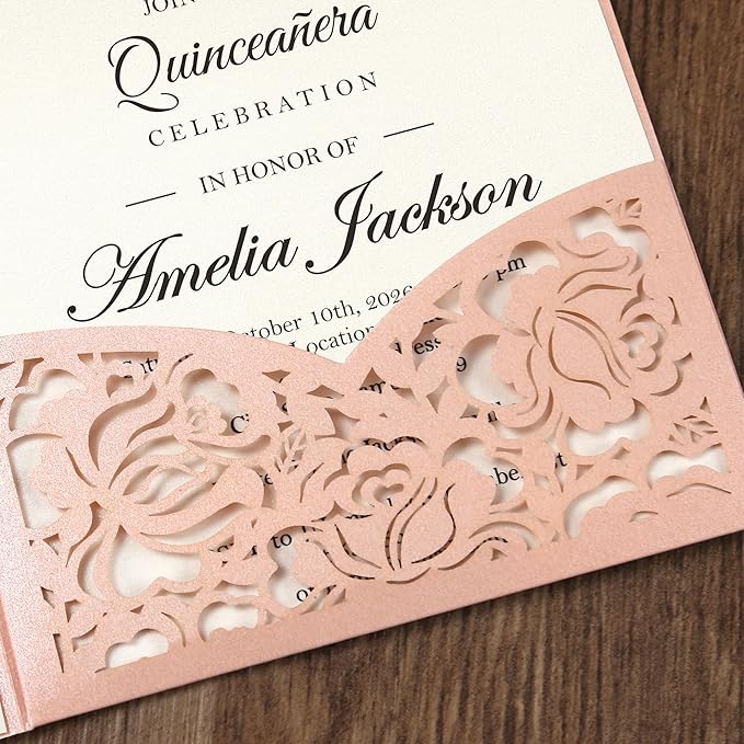 DORIS HOME 50pcs Laser Cut Quinceanera Invitation Pockets - Image 4