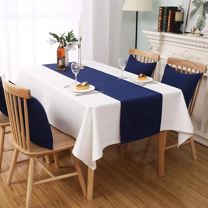 DUALIFE Navy Table Runner 72 Inch Soft Color Thick Polyester Decorative Cloth - Image 6
