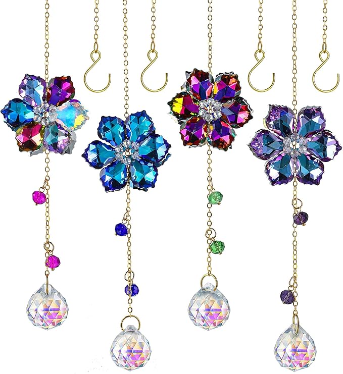 HDCRYSTALGIFTS 4pcs Crystal Flower Suncatchers by HDCRYSTALGIFTS