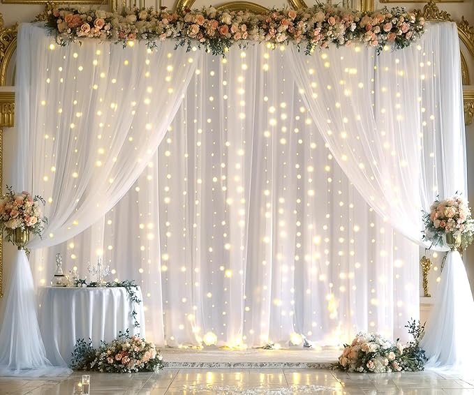 Sheer Backdrop Curtain with Lights String - Image 3