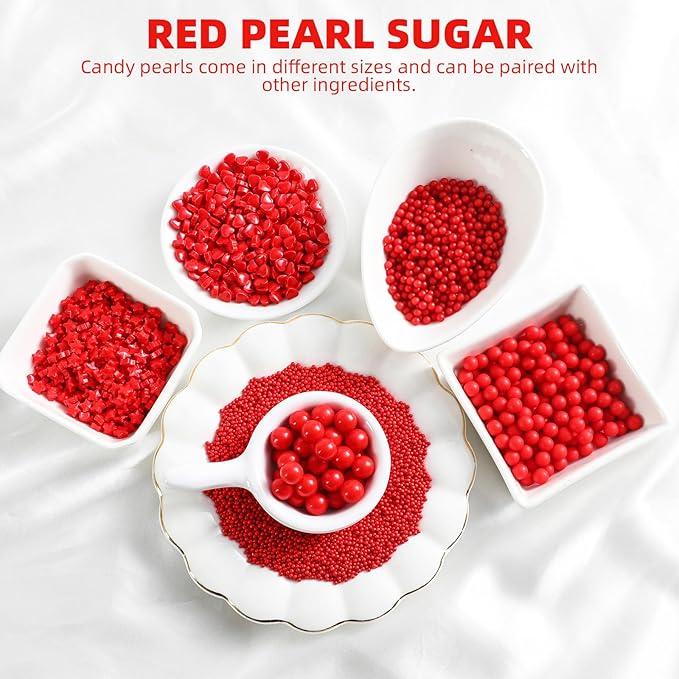 Kasvan Red Pearl Sprinkles, 6 Sizes Mix - Image 2