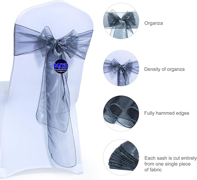 MDS Pack of 50 PCS Organza Chair Sashes Wider Dining Chair Bows Ribbon Tie Back - Image 2