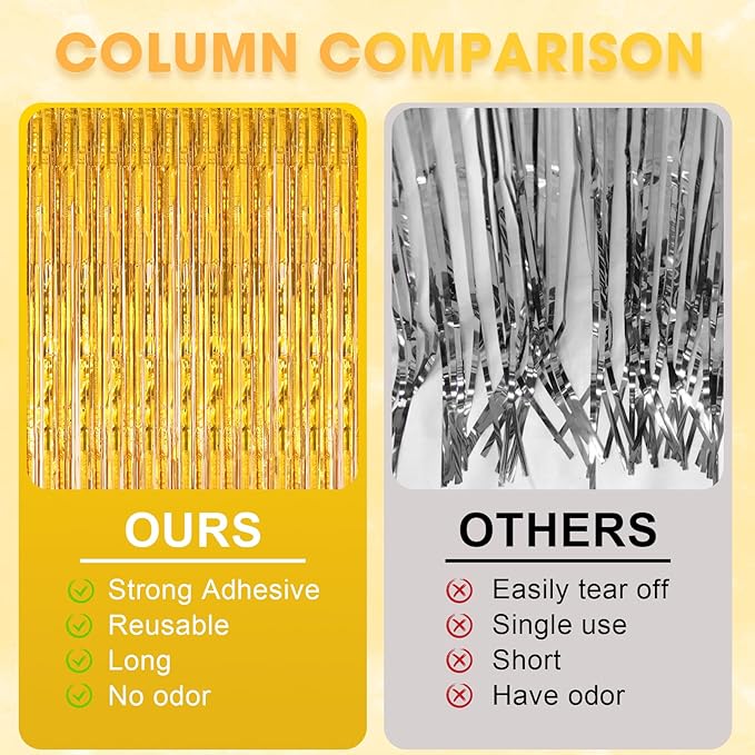 2 Pack Laser Gold Tinsel Foil Fringe Curtains, Metallic Tinsel Party Streamers - Image 5