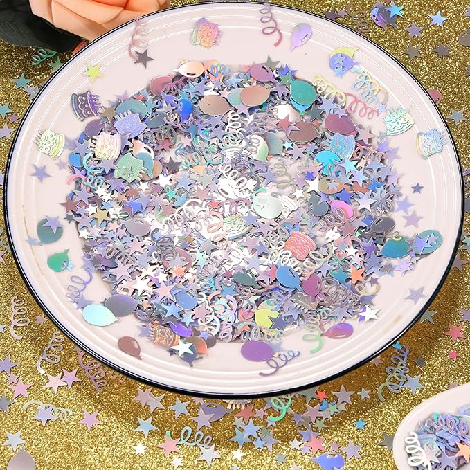 VHUWE Happy Birthday Confetti, 1.6 oz Laser Silver Cake Balloon Star Goblet - Image 6