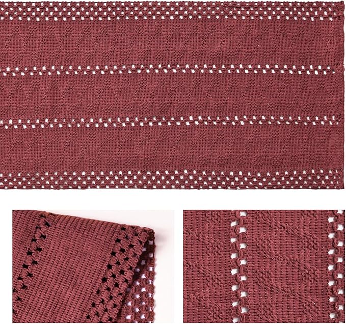Artoid Mode Red Farmhouse Woven Rustic Hollow Table Runner, Seasonal Holiday - Image 6