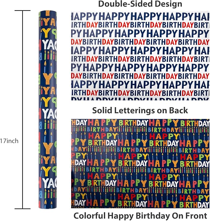 Yarcony Reversible Birthday Wrapping Paper Roll - Image 6