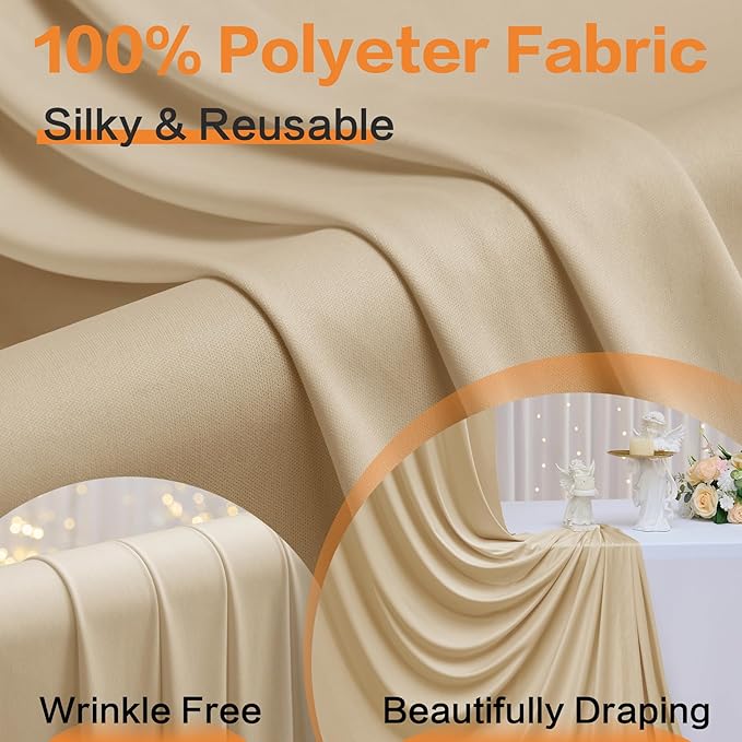 50ft x 15ft Beige Wrinkle Free Backdrop Curtains - Image 4