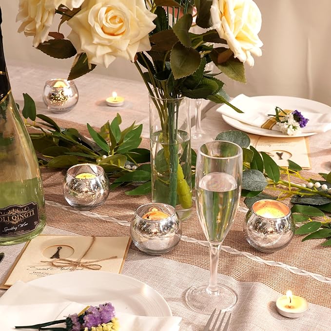 Homemory 24 Pcs Silver Votive Candle Holders, Round Mercury Glass Candle Holder - Image 3