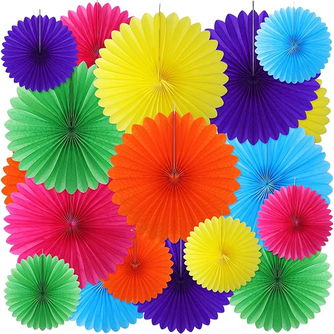 MotiMind 24 Pcs Rainbow Paper Fans Rainbow Party Decorations Classroom Decor by MotiMind