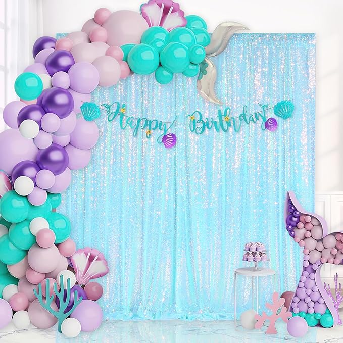 Blue Iridescent Sequin Backdrop Curtain 7ft x 7ft Glitter Photo Booth Backdrop - Image 7