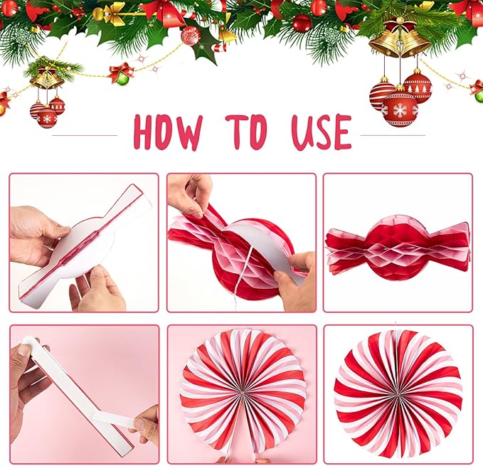 Christmas Hanging Paper Fans Decoration Christmas Peppermint Candy Hanging - Image 3