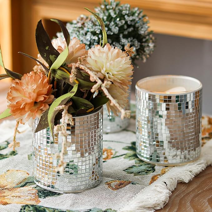WDHODEC 6 Pcs Disco Vases Bulk Silver Mirror Disco Ball Flower Vase Glass - Image 4