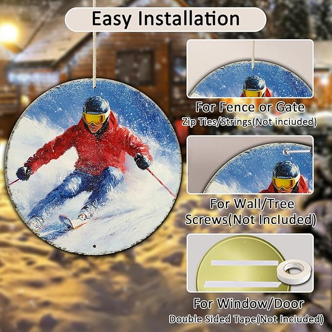 Round Ski Vintage Metal Sign Skiing Sign, Office Sign Home Décor Ski Lodge - Image 3