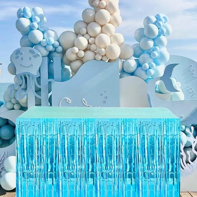 Light Blue Streamers Party Decorations, 2 Packs Ocean Blue Table Skirts - Image 5
