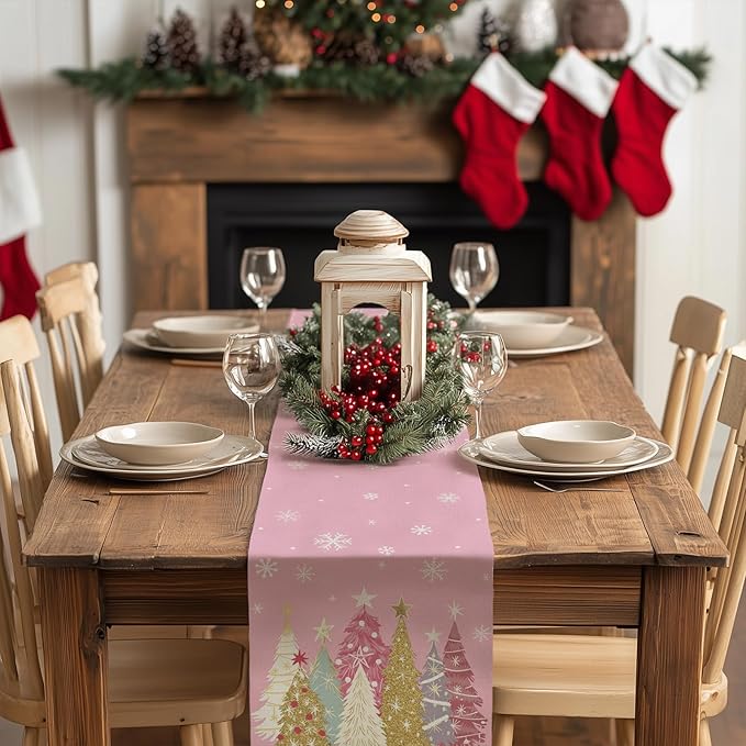 GEEORY Christmas Table Runner 13x120 Inch, Xmas Trees Snowflakes Holiday - Image 4