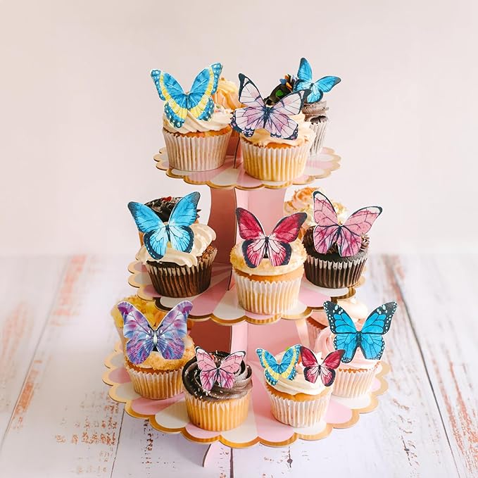 Ephlyn 40Pcs Edible Butterfly Cupcake Toppers 3D Butterfly Cake Picks Mixed - Image 5