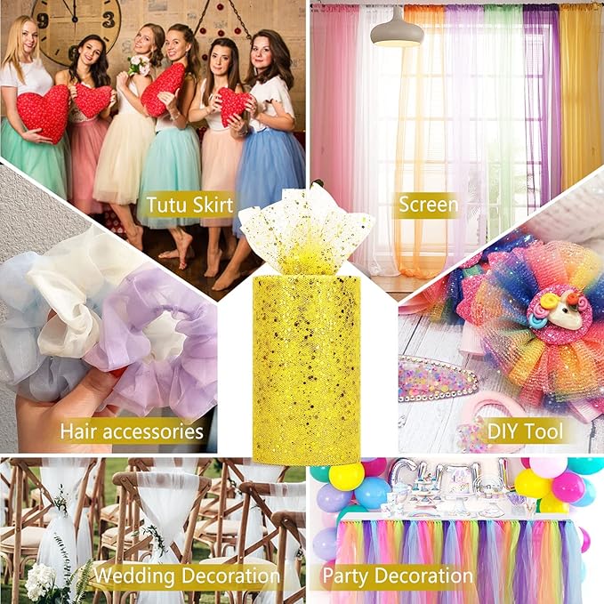 Glitter Tulle Rolls, 6” by 50 Yards Sparkling Tulle Spool Ribbon Sequin Tulle - Image 6