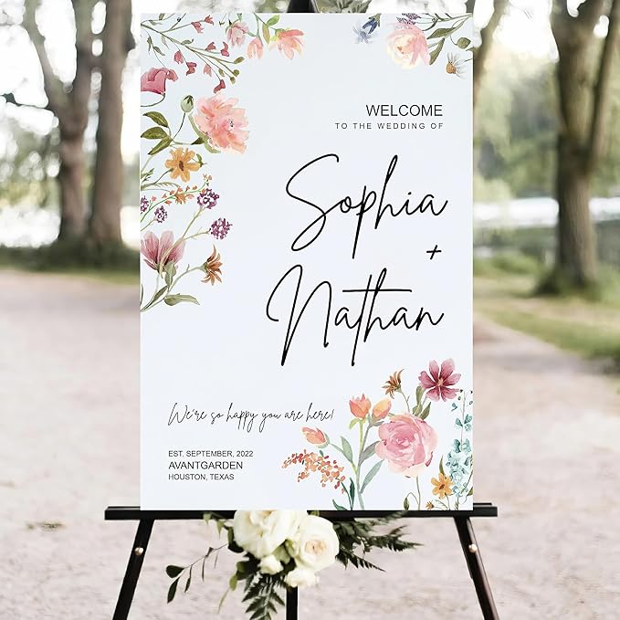Boho Wildflower Wedding Welcome Sign, Wedding Welcome sign, Watercolor floral - Image 4
