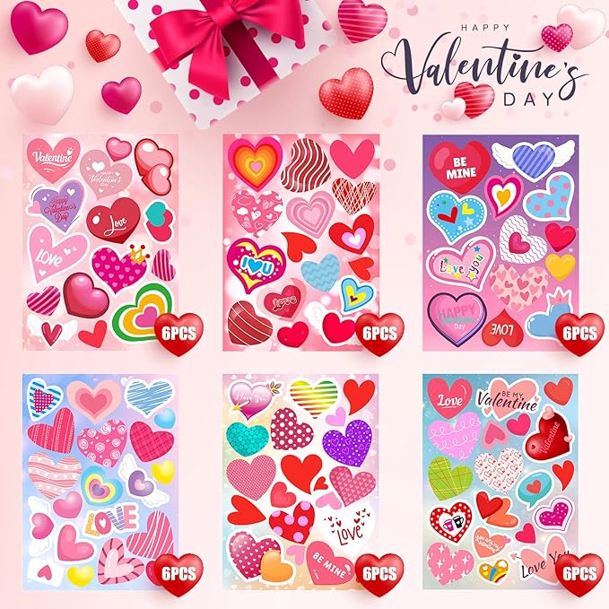 36 Sheets Heart Stickers, Valentine Stickers, Valentines Day Stickers - Image 2