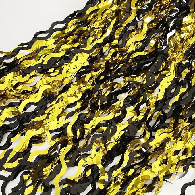 4 Pack Black and Gold Wavy Foil Fringe Curtains Pirthday Decorations, 3.3 ft x - Image 8